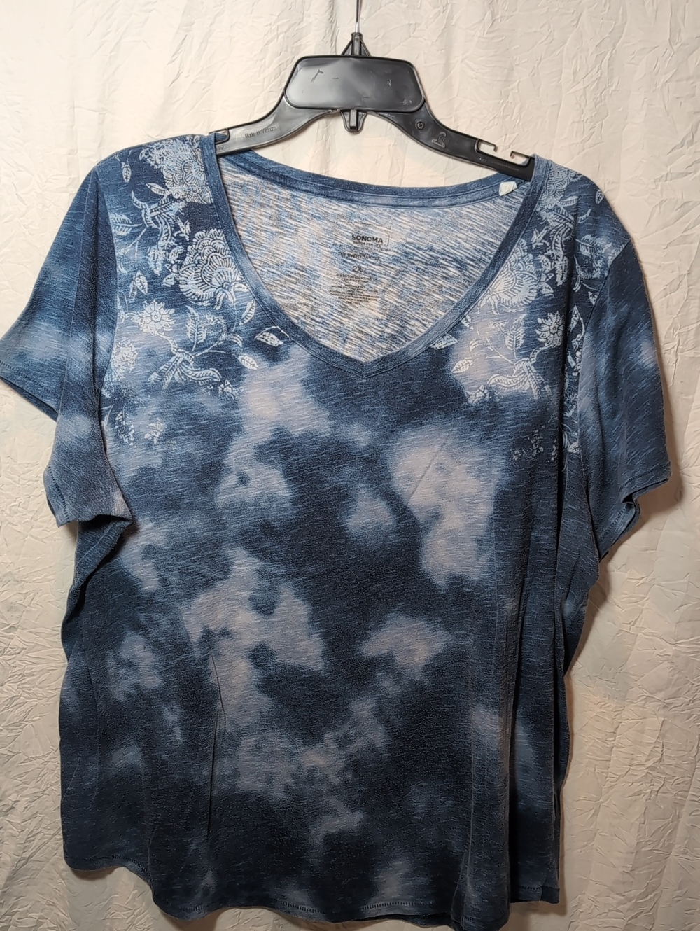 Sonoma Indigo Blue Tie-Dye V-Neck Short Sleeve Top